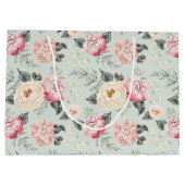 Pink Rose Garden Flower Pattern ラージペーパーバッグ (裏面)