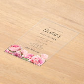 Pink Rose Girl Baby Shower  アクリル招待状 (レイダウン)
