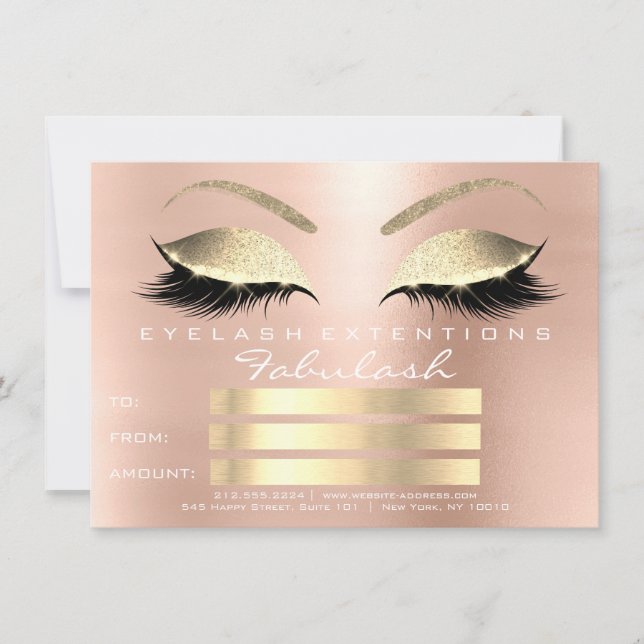 Pink Rose Gold Blush Skinny Eyes Lashes Gift Card (正面)