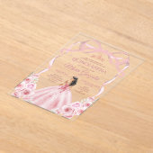 Pink Rose Gold Bow Crown Princess Girl Quinceañera アクリル招待状 (レイダウン)