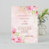 Pink rose gold floral luxury wedding 箔招待状 (立ち正面)