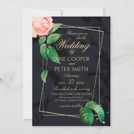 Pink rose & gold frame floral Wedding Invitation 招待状