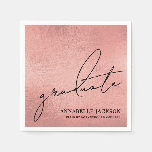 Pink Rose Gold Graduation スタンダードカクテルナプキン (正面)
