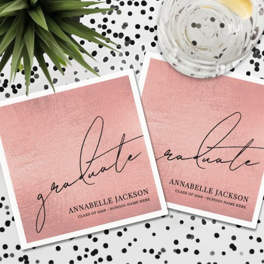 Pink Rose Gold Graduation スタンダードカクテルナプキン