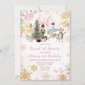 Pink Rose Gold Nutcracker Christmas Bow Birthday 招待状 (正面)