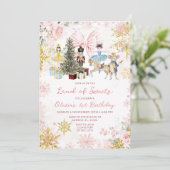 Pink Rose Gold Nutcracker Christmas Bow Birthday 招待状 (スタンド正面)