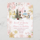 Pink Rose Gold Nutcracker Christmas Bow Birthday 招待状 (正面/裏面)