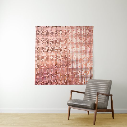 Pink rose gold square mosaic tiles for texture bac タペストリー (インサイチュ(横))