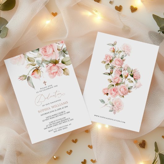 Pink Rose & Greenery Leaves Dedication Invitation 招待状