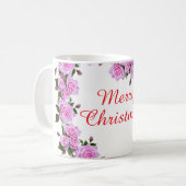 Pink Rose Heart Floral Decorative Pillow コーヒーマグカップ (正面左)