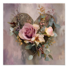 Pink Rose Heart Floral Painterly Botanica フォトプリント