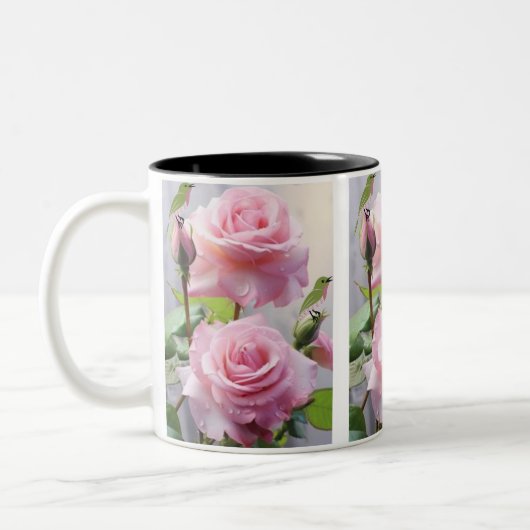 Pink Rose & Hummingbird Mug-Delicate Nature Charm. ツートーンマグカップ (左)