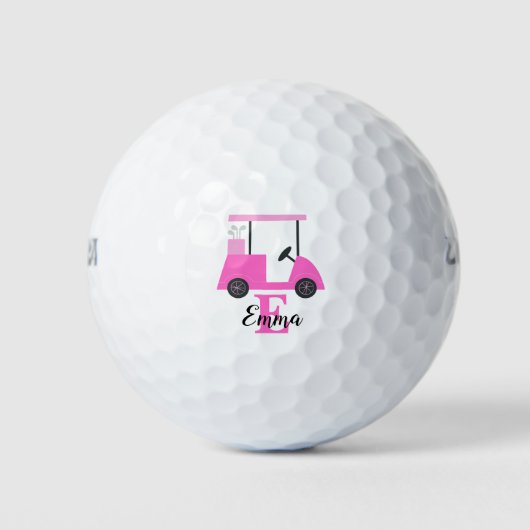 Pink Rose Lady Golf Cart Monogram Name Golf Balls  ゴルフボール (正面)