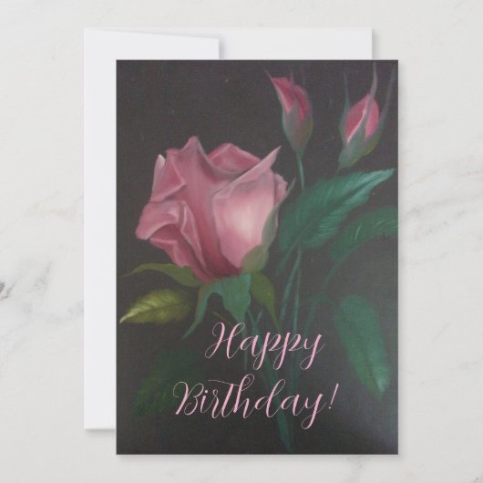 Pink Rose n Rosebuds Flat Greeting Card (正面)