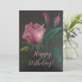 Pink Rose n Rosebuds Flat Greeting Card (スタンド正面)