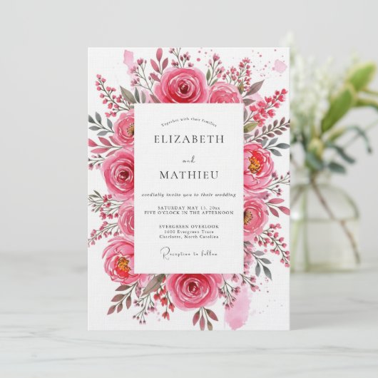 Pink Rose Painterly Romance Wedding 招待状 (スタンド正面)