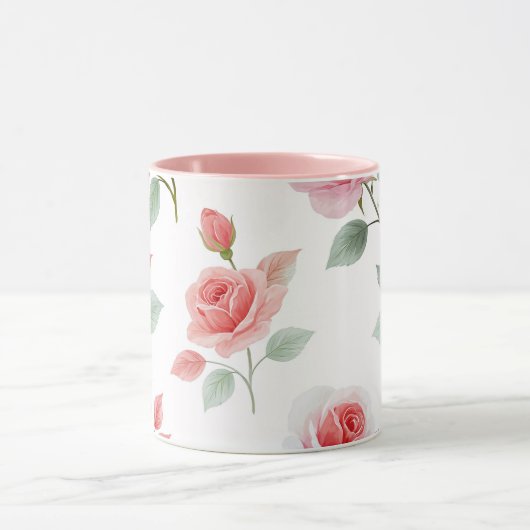 Pink Rose Pattern, soft color, マグカップ (中央)