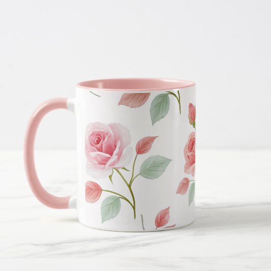 Pink Rose Pattern, soft color, マグカップ (左)