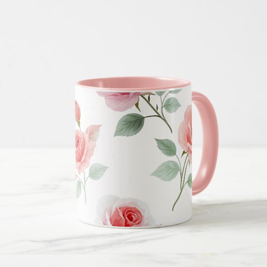 Pink Rose Pattern, soft color, マグカップ (正面右)
