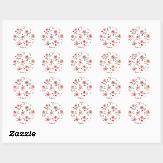 Pink Rose Pattern, soft color, ラウンドシール (シート)