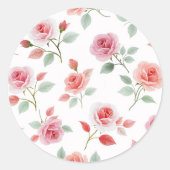 Pink Rose Pattern, soft color, ラウンドシール (正面)