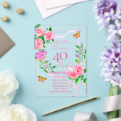 Pink Rose Ribbon 40th Birthday Invitation アクリル招待状 (インサイチュ (ウェディング))