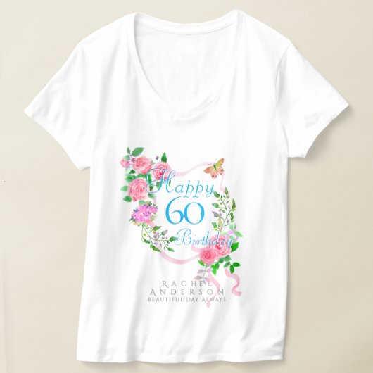 Pink Rose Ribbon 60th Birthday Tシャツ (レイダウン)