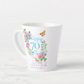 Pink Rose Ribbon 70th Birthday カフェラテマグ (左アングル)