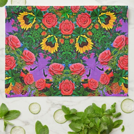 Pink Rose Rings 4 キッチンタオル (折り畳み)