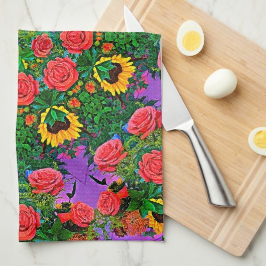 Pink Rose Rings 4 キッチンタオル (四つ折り)