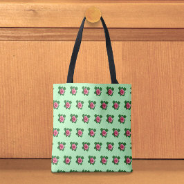 Pink Rose Seamless Pattern on Light Green Tote Bag トートバッグ