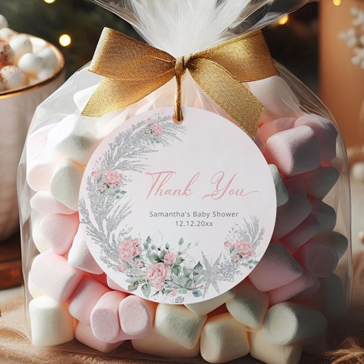 Pink Rose Silver Winter Thank you フェイバータグ