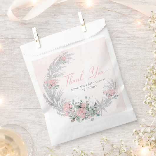 Pink Rose Silver Winter Thank you フェイバーバッグ (クリップ留めされた状態)