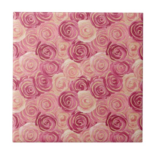 Pink Rose Swirl Glitter Seamless Pattern タイル (正面)