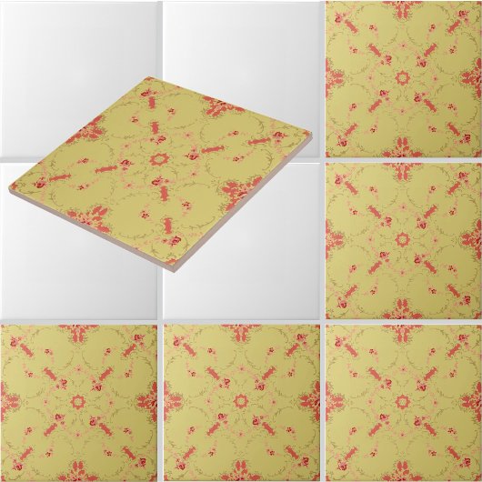 Pink rose trellis with floral medallion pattern タイル