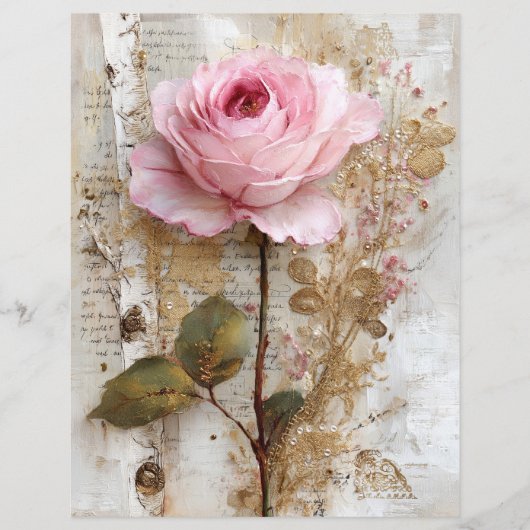 Pink Rose Vintage Junk Journal Scrapbook Paper (正面)