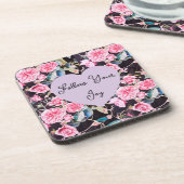 Pink Rose Watercolor Flowers Floral Girls Joy コースター (左側)