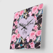Pink Rose Watercolor Flowers Floral Girls Joy スクエア壁時計 (傾斜)