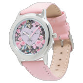 Pink Rose Watercolor Flowers Floral Girls Joy 腕時計 (アングル)