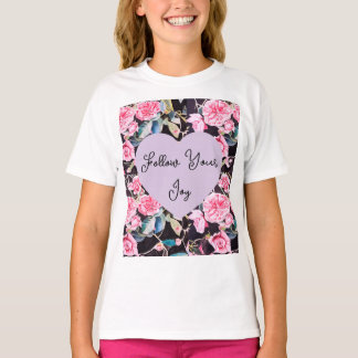 Pink Rose Watercolor Flowers Floral Girls Joy Tシャツ