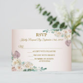 Pink Rose Watercolor Greenery Golden Dusty Elegant 出欠カード (スタンド正面)