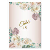 Pink Rose Watercolor Greenery Golden Dusty Party テーブルナンバー (裏面)