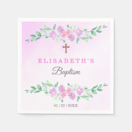 Pink Rose Watercolor Ombre Cross Baptism スタンダードカクテルナプキン