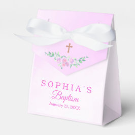 Pink Rose Watercolor Ombre Cross Baptism Custom フェイバーボックス