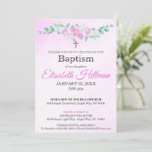 Pink Rose Watercolor Ombre Cross Baptism Floral 招待状 (スタンド正面)