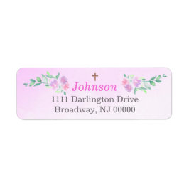 Pink Rose Watercolor Ombre Cross Return Address ラベル