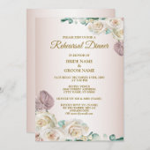 Pink Rose Watercolor Wedding Rehearsal Dinner 招待状 (正面/裏面)