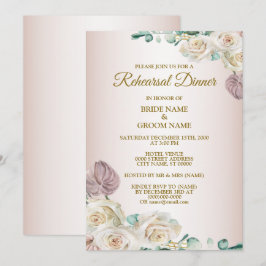 Pink Rose Watercolor Wedding Rehearsal Dinner 招待状