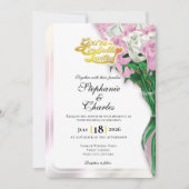 Pink Rose Wedding Invitation - Gold Lettering 1 招待状 (正面)