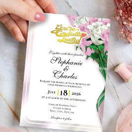 Pink Rose Wedding Invitation - Gold Lettering 2 招待状